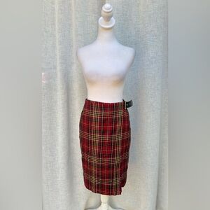 Kathy Ireland tartan plaid red and black wrap pencil skirt